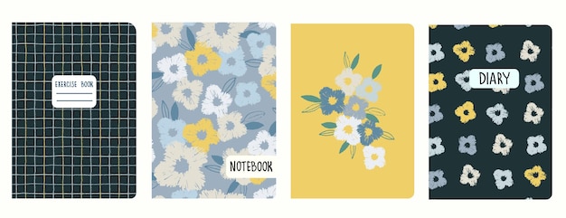 Cover page vector templates with viola flowers and grid pattern Headers isolated and replaceable
