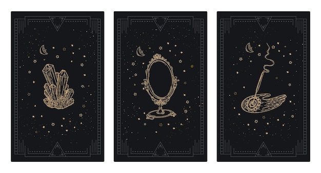 Vettore set di copertine di tarocchi magici sfondo di carte magiche o di associazione stampa mistica
