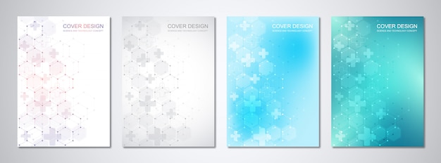 Vector cover template with abstract hexagons pattern