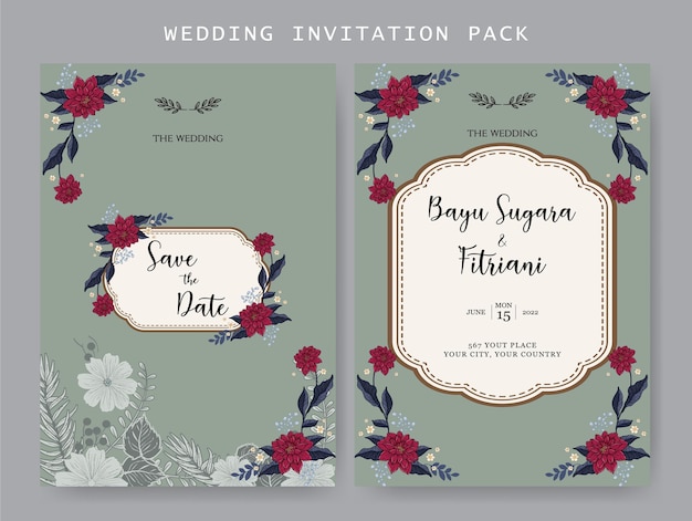 Cover wedding invitations with beautiful flowers minimalist and elegant