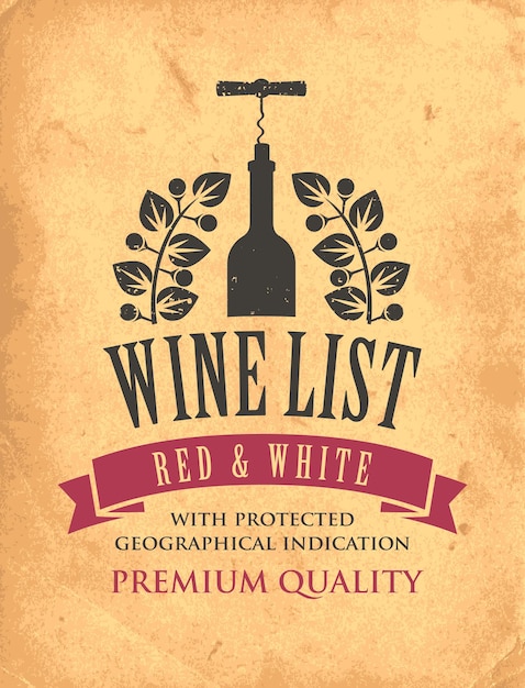 Vettore copertina per il menu della lista dei vini