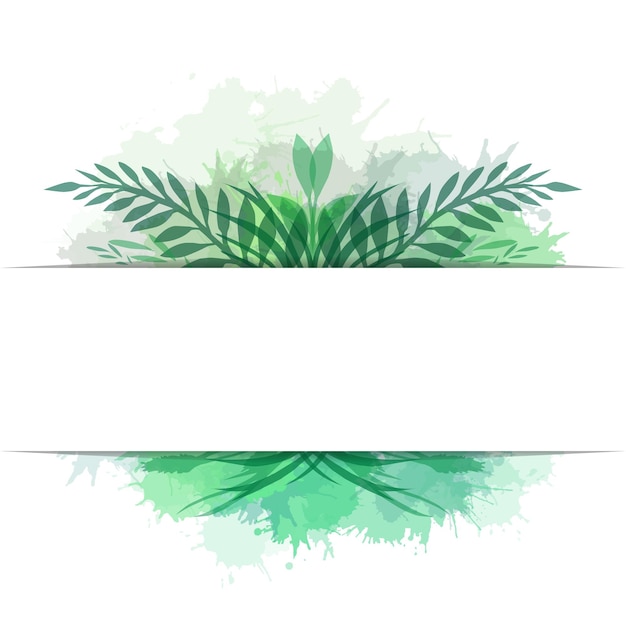 Cover with vector leaves plants and herbs with watercolor splashes and with space for text for your creativity