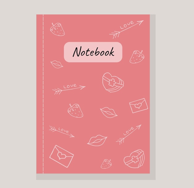 Covers notebook kleurrijke schetsboek roze elementen liefde vectorillustratie
