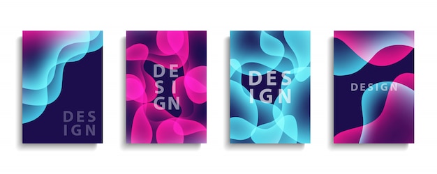 Vector covers ontwerpset met abstracte vloeiende vormen. vloeibare kleur achtergronden collectie. sjablonen voor brochures, posters, banners en kaarten