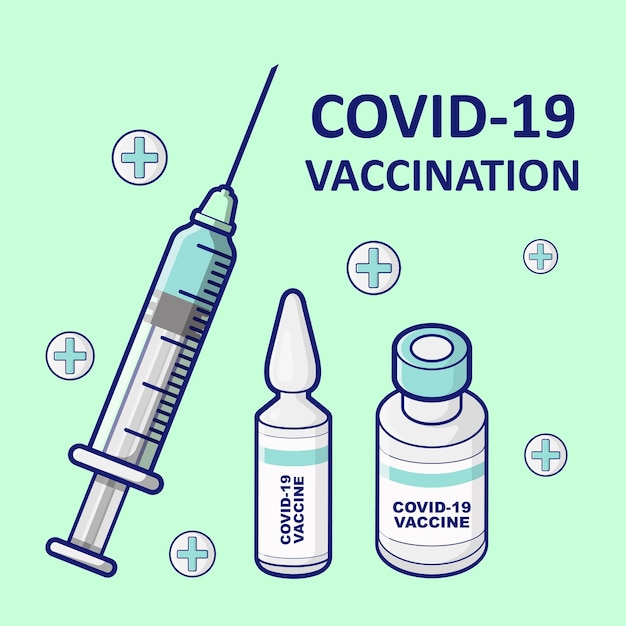 Vector covid 19 corona virus vaccine organic flat cartoon style bottles and syringe vector illustration