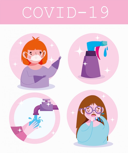 Covid 19 coronavirus infographic, tips voor mensenpreventie, symptomen van ziekte