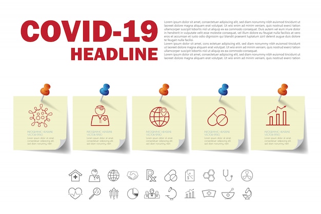 Covid 19 coronavirus pictogram teken banner.coronavirus uitbraak covid-19 2019-ncov-symptomen in de wereld.