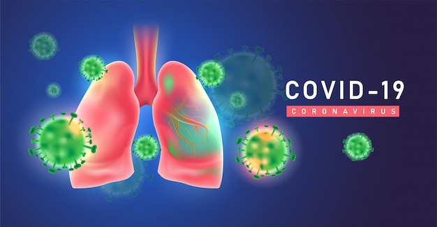 Vector covid-19, coronaviruses in the lung. china pathogen respiratory influenza covid virus cells.