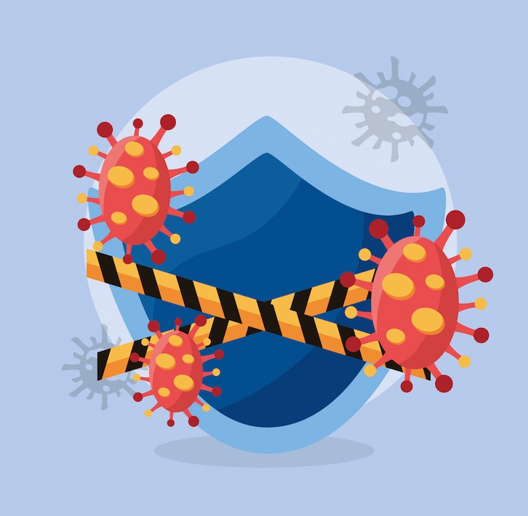 Vector covid 19 particles and shield guard