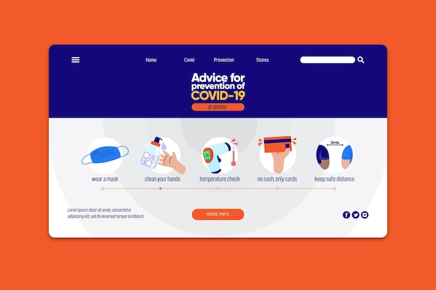 Vector covid-19 prevention landing page web template