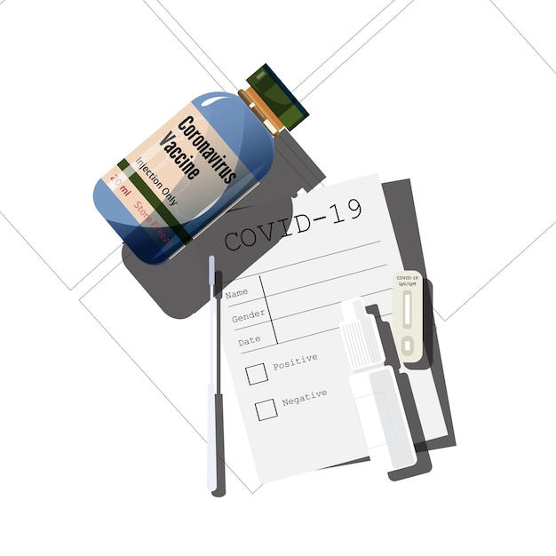 COVID-19 test kit and vaccince - vector illustration