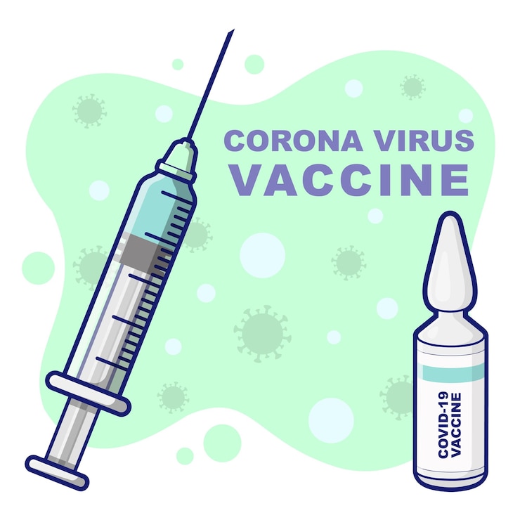 Vector covid 19 vaccin organische platte cartoon-stijl flessen en spuitillustratie