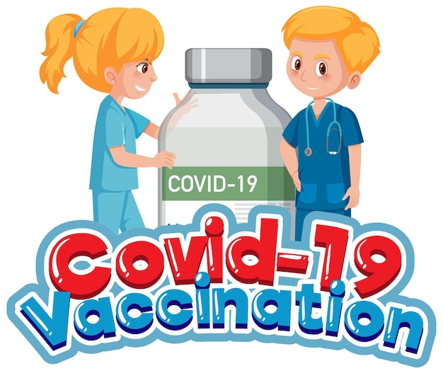 Covid-19 vaccinatielettertype met dokter en covid-19 vaccinfles