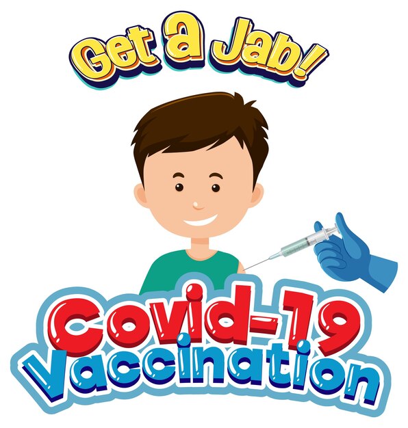 Covid-19 Vaccation font с мальчиком, получающим вакцину от COVID-19