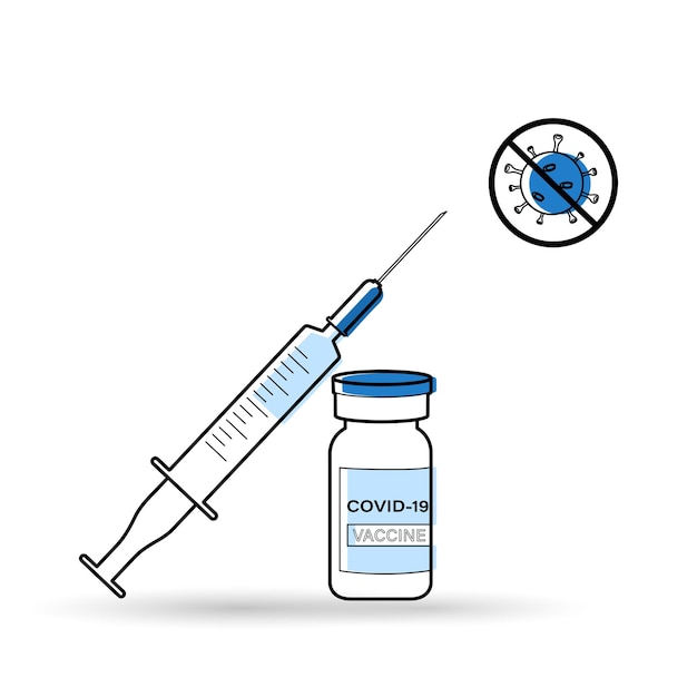 Covid-19 vaccinfles met spuit en naald op witte achtergrond, stop coronavirus-concepten