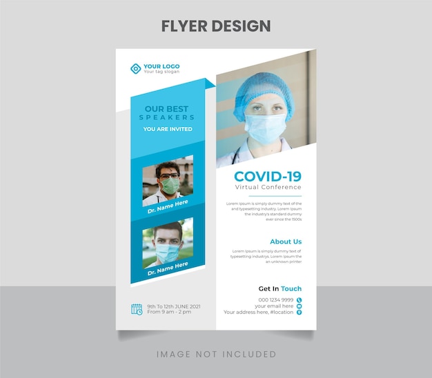 Covid 19 virtual conference flyer template in A4 size