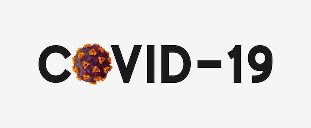 Covid-19-virus ncp. coronavirus (2019-ncov) aangeduid als enkelstrengs rna-virus. realistische 3d-viruscel. tekst belettering geïsoleerd op een witte achtergrond. sars-cov-2. vectorillustratie