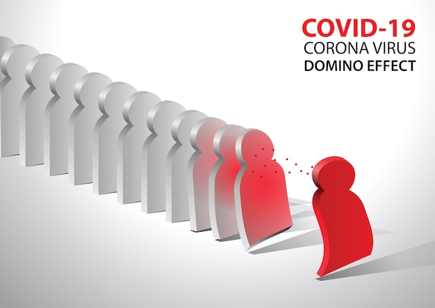 Vettore l'effetto patogeno del virus covid-19 domino crea un effetto domino autunnale.