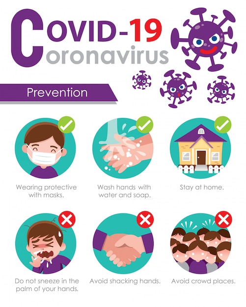 Covid-19. virus protection tips. prevention of vector illustration in cartoon style