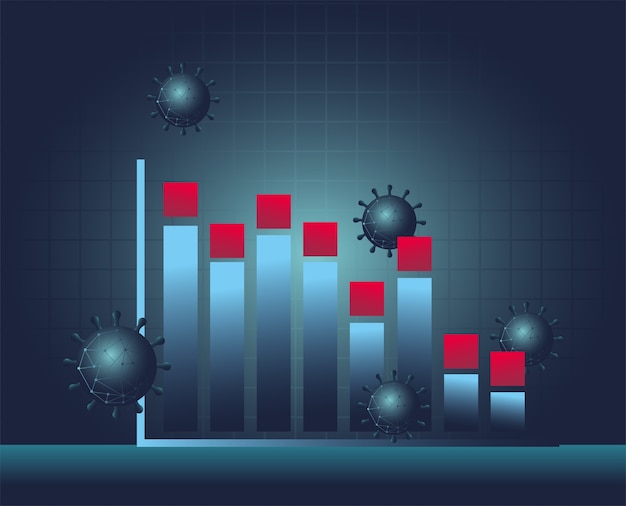 Covid 19 virus statistiche barre grafico stile sfumato icona design