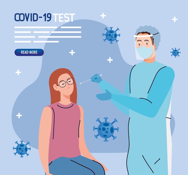 Covid 19 virus test medico e ragazza con design di occhiali del tema ncov cov e coronavirus