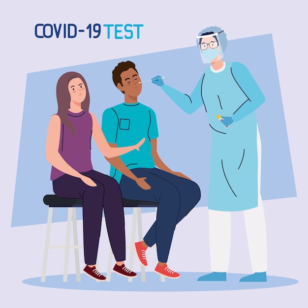 Covid 19 virus test dokter vrouw en man op stoelontwerp van ncov cov en coronavirus thema