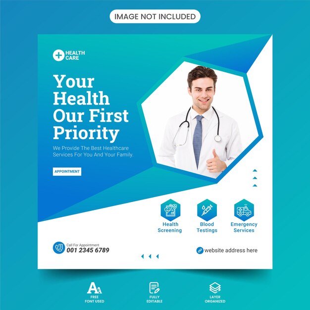 Covid 9 Medical Healthcare Clinic Social Media Post Banner Squire Flyer Design vector Template