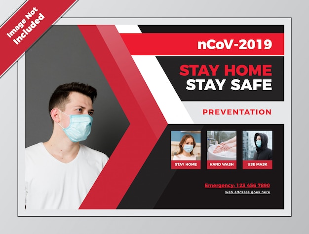 Volantino orizzontale covid health stay safe per coronavirus