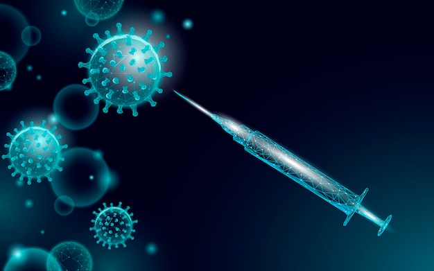 covid vaccination campagne injection vaccine syringe low poly design pandemic awareness safety opera...