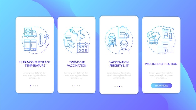 Covid vaccination onboarding mobile app page screen with concepts