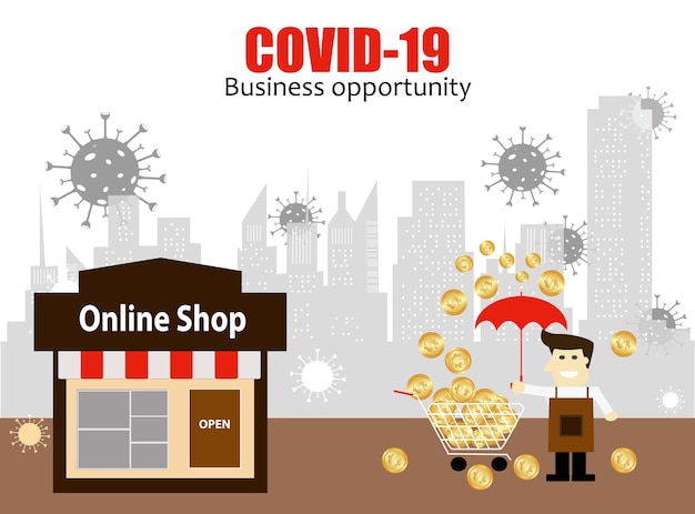 Дизайн концепции выживания covid19 и возможностей для бизнеса интернет-рынок с плоской векторной иллюстрацией дизайна