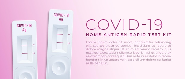 COVID19 Antigeen Snelle zelftest Realistische 3D-apparaatillustratie Medisch Corona Virus Neusuitstrijkje Diagnostische Home Kit Vector Achtergrondontwerp Lay-out Roze spandoeksjabloon voor sociale media geïsoleerd