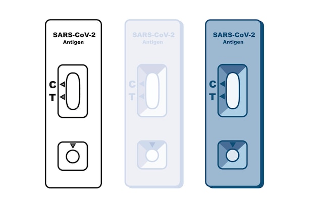 Covid19 Antigen Tester Trio vectorillustratie in overzichts- en kleurenversie