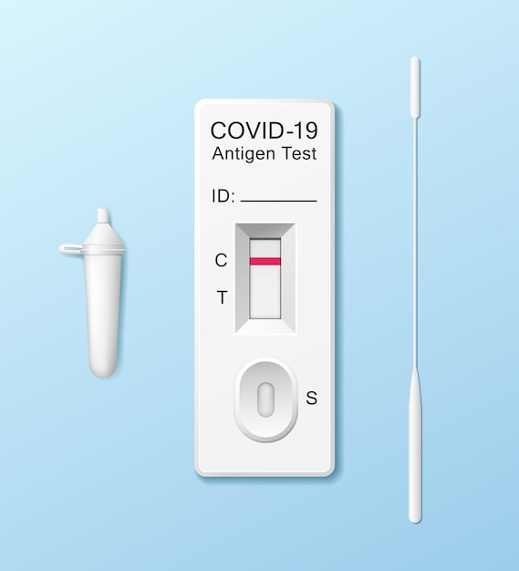 COVID19抗原検査キット青い背景のEPS10ベクターでのコロナウイルス迅速検査デザイン