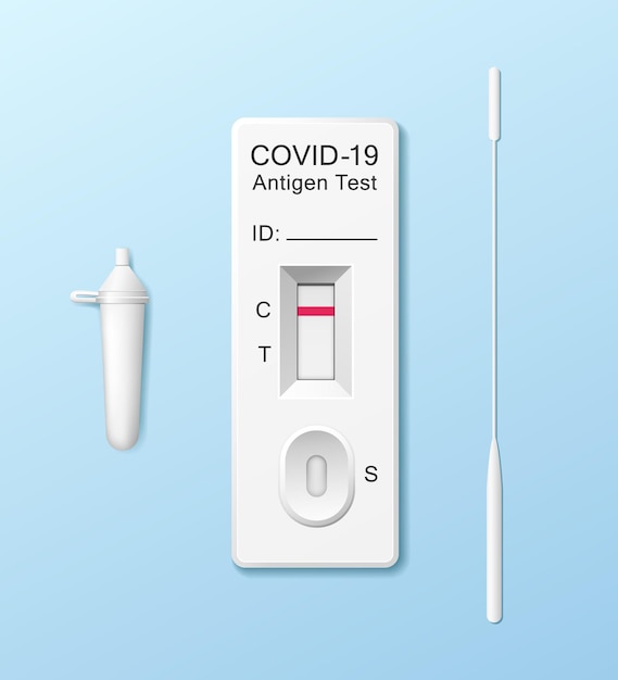 Covid19抗原検査キット青い背景のeps10ベクターでのコロナウイルス迅速検査デザイン