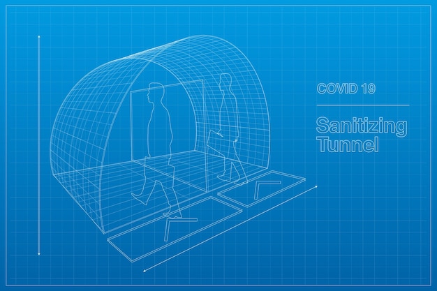 Vector covid19 corona virus sanitizing gate virus disinfection tunnel blue print design for safety work