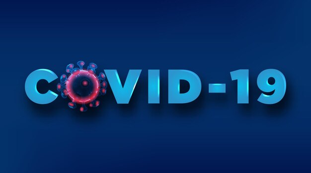 Vector covid19 headline corona virus pandemic vector illustration with virus low poly wireframe symbols isolated on blue background