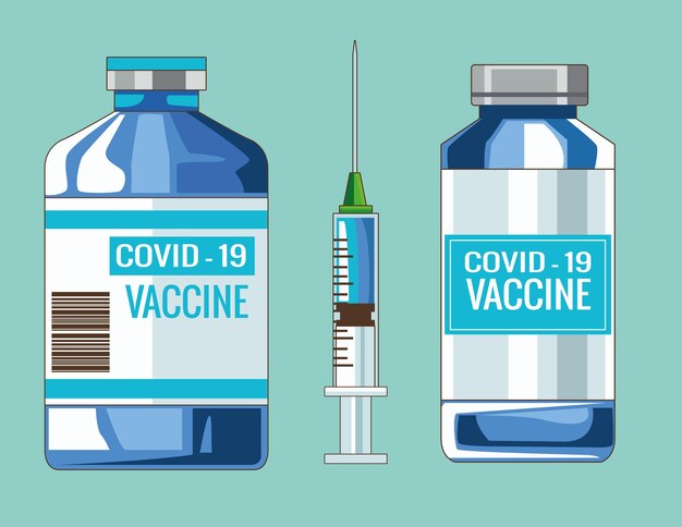 Covid19 vaccin flesjes en spuit injectie illustratie