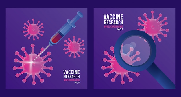 covid19 vaccin zoeken met vergrootglas en injectie illustratieontwerp