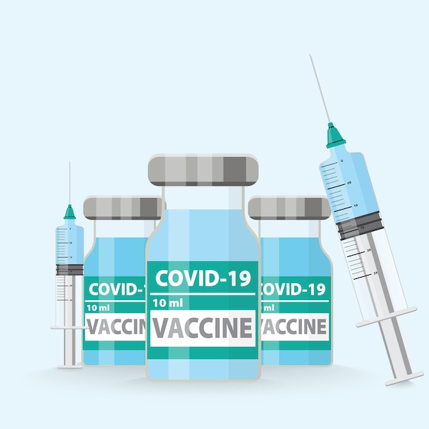 covid19 vaccine bottle and injection syringe