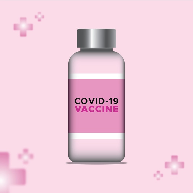 Bottiglia di vaccino covid19 in uno sfondo rosa