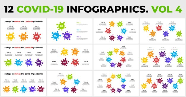 Covid19 Vector Infographics Collectie Cirkeldiagrammen 3 4 5 6 7 8 stappen opties proces