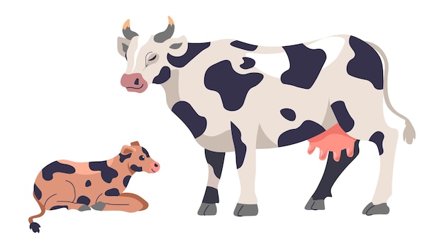 ベクトル 牛と子牛の家畜の繁殖と養牛