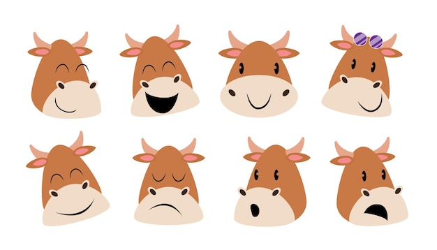 Vector cow animal character in various action poses vector illustration
