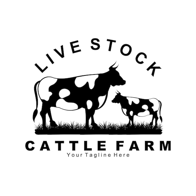 牛の動物のロゴ牛の農場酪農場の動物のイラストデザイン