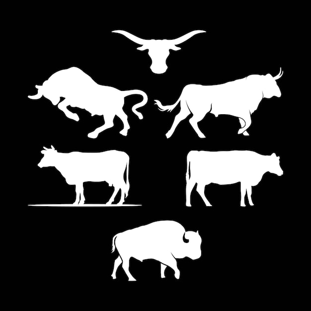 Cow buffalo bull bison silhouette collection vector design