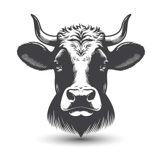 Vector cow and bull head icon and cow head logo design black and white vector illustration