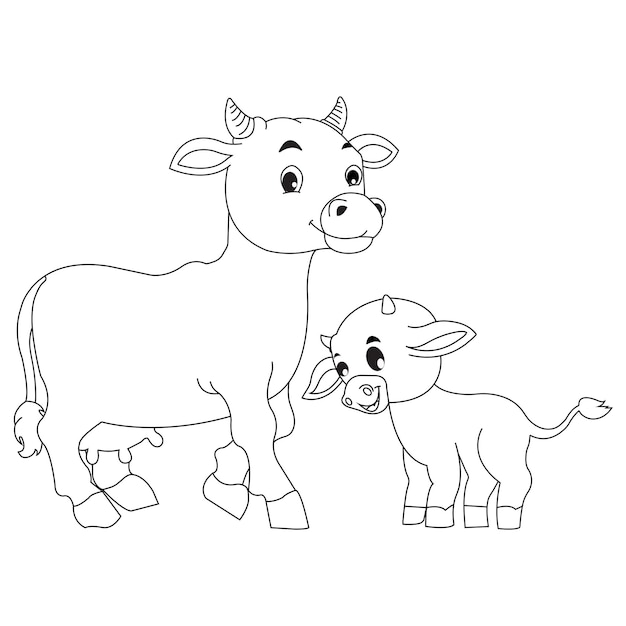 Vector cow and a calf coloring page