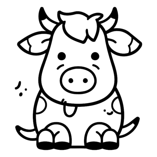Carattere di cartone animato di mucca illustrazione vettoriale carattere animale di fattoria carino