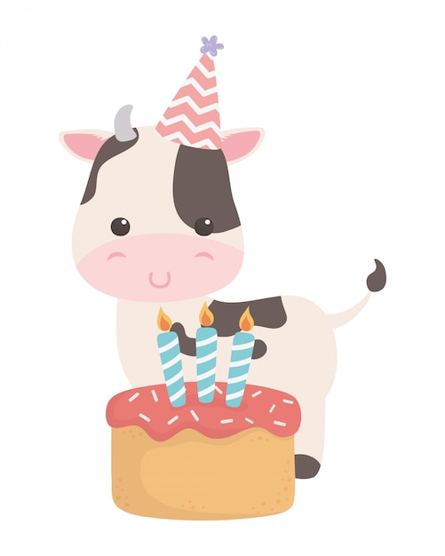 Cow cartoon with happy birthday 